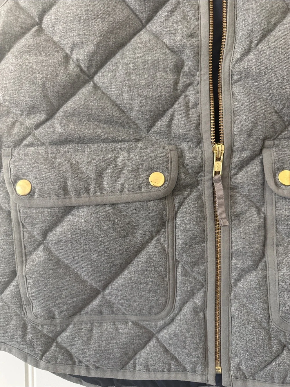 J. Crew Gray Quilted Women's Puffer Vest with Gold Hardware